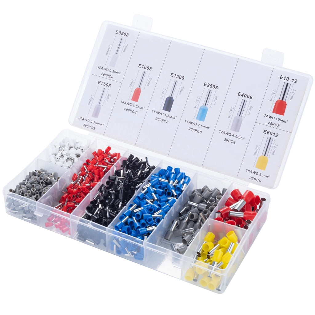Pinza Crimpatrice per Capicorda Isolati – Set con 1200 Capicorda | Gamma 0.25-10.0 mm²