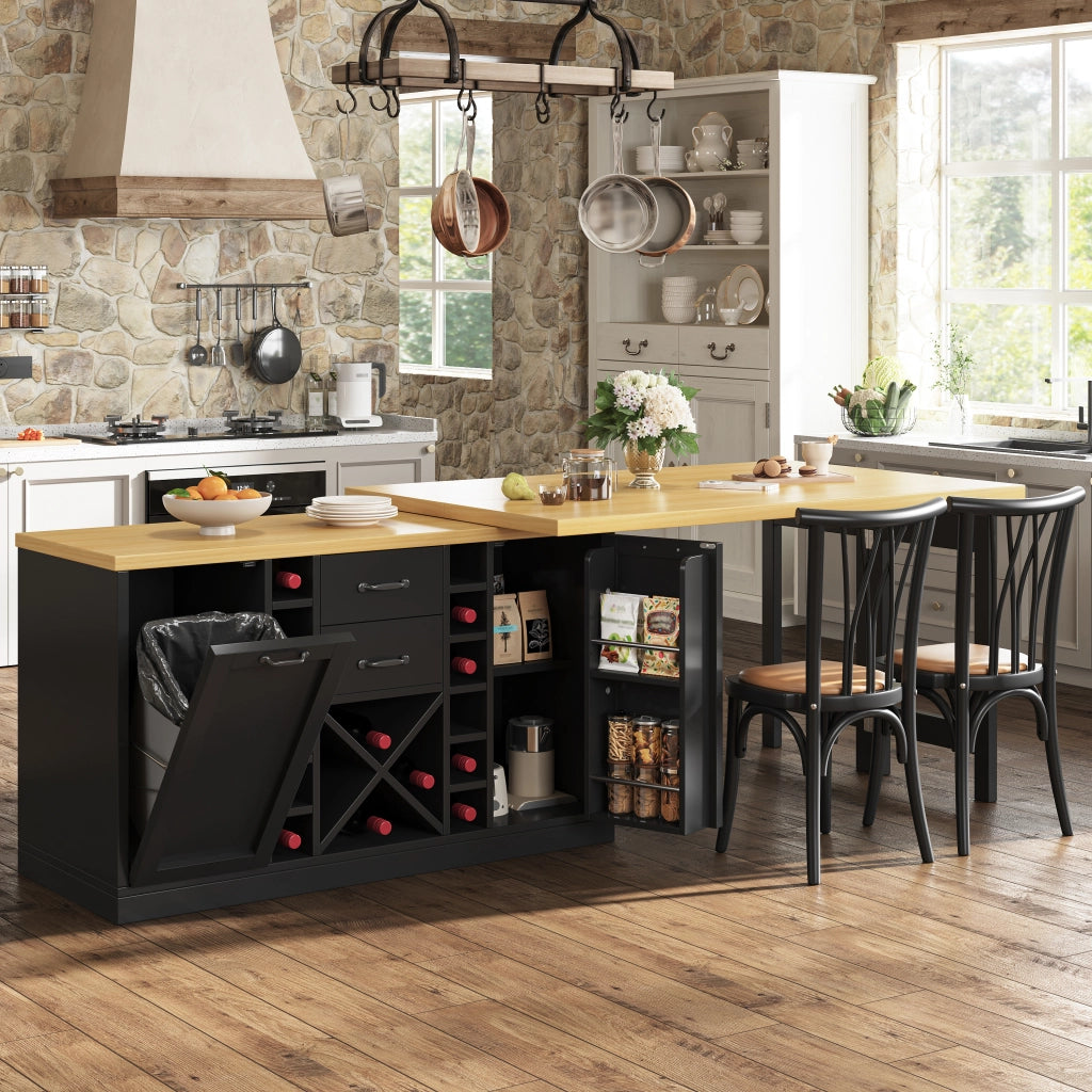 ISOLA DA CUCINA Girevole 120-223 cm in MDF e Metallo Nero