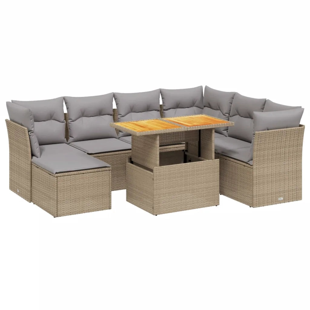 Set Divano da Giardino 8 pz con Cuscini Beige in Polyrattan 3275495