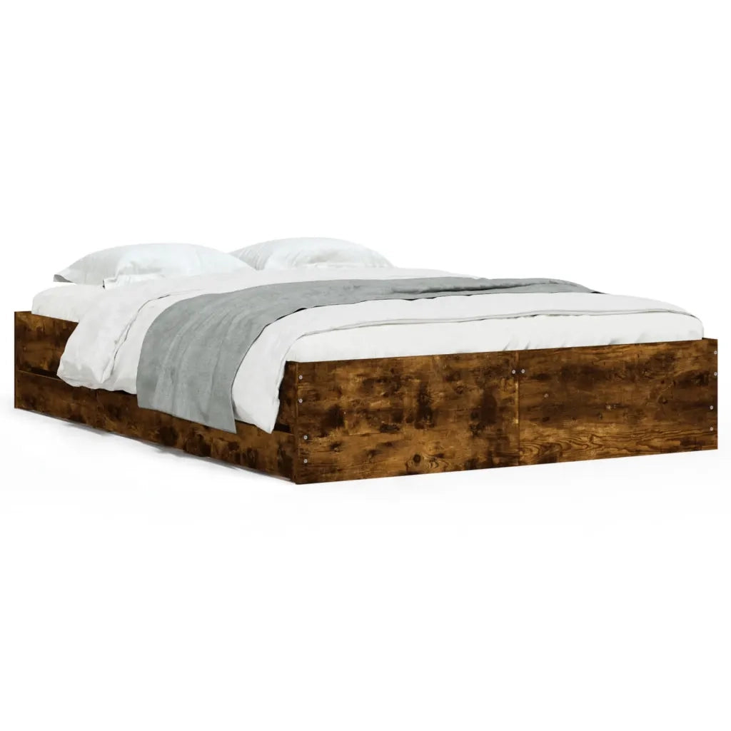Letto matrimoniale | Letto per adulti | Giroletto con Cassetti Rovere Fumo 135x190 cm Legno Multistrato