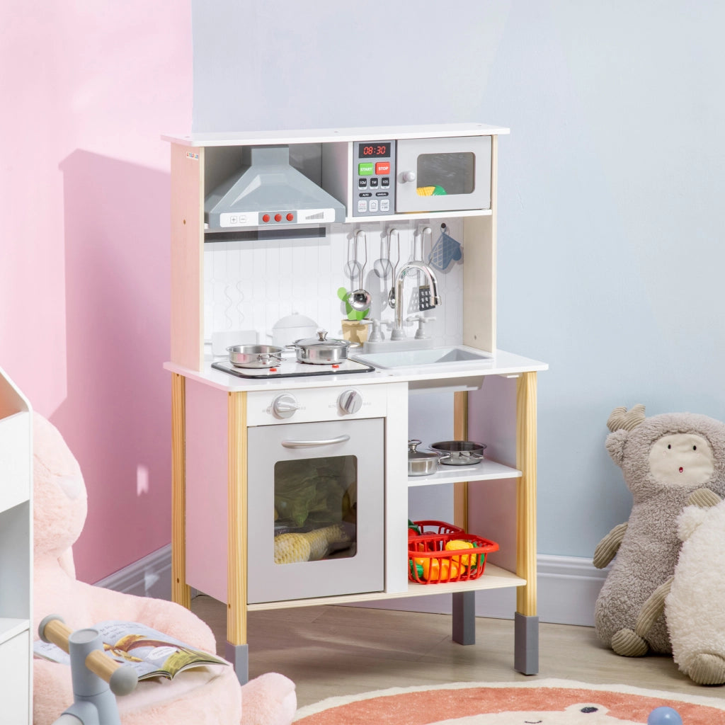 Cucina Giocattolo per Bambini con Altezza Regolabile, Suoni, Luci e Utensili, in MDF e PP, 60x30.5x93.2 cm