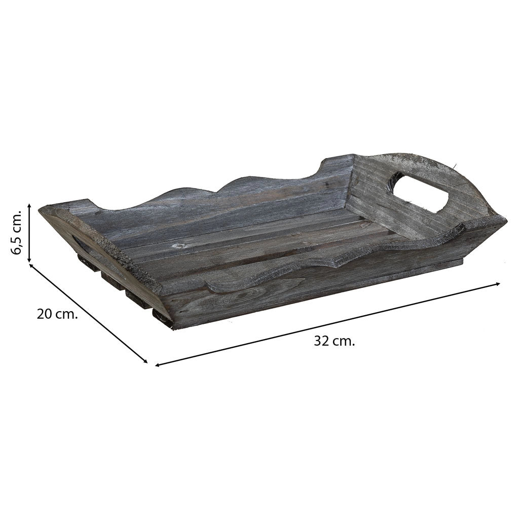 Vassoio in legno grigio 32x20x4/6,5h