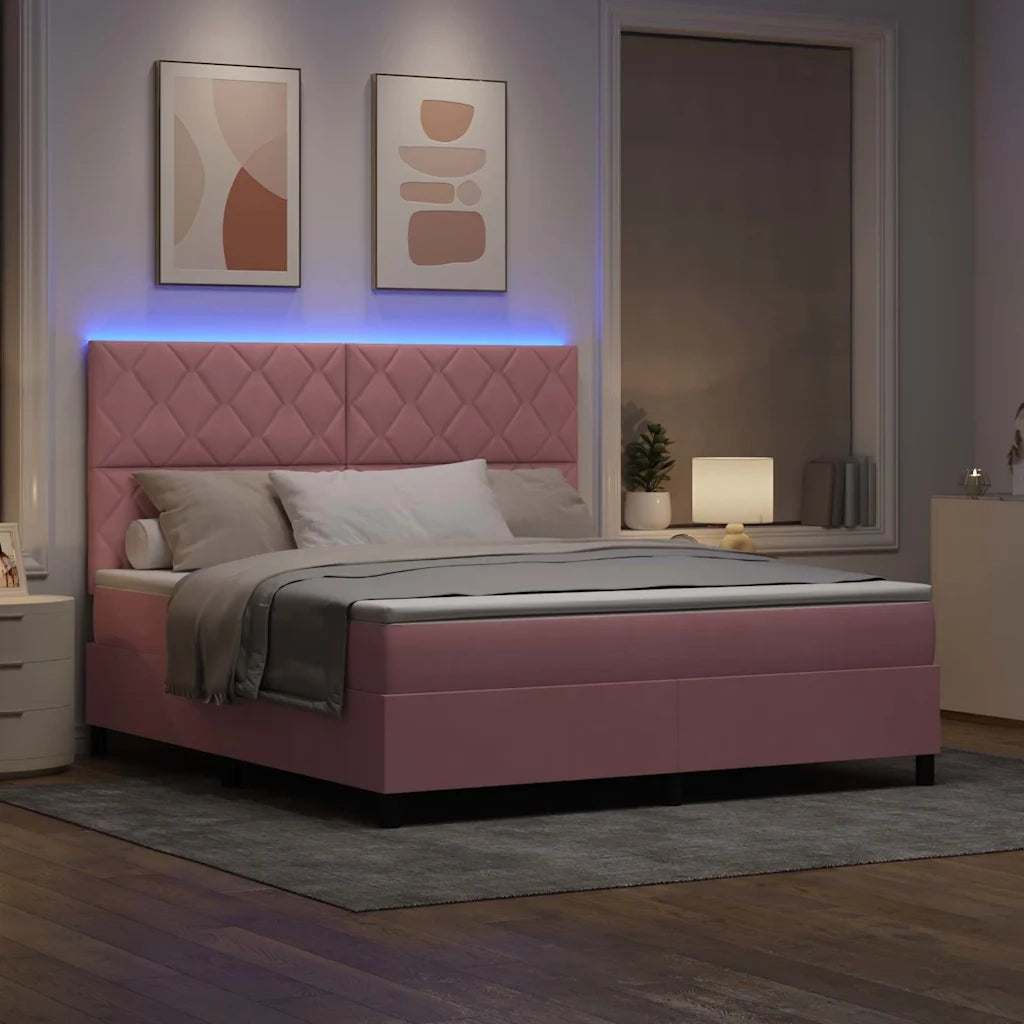 Letto a Sorgente LED con materasso Rosa 180 x 200 cm Velluto 3343399