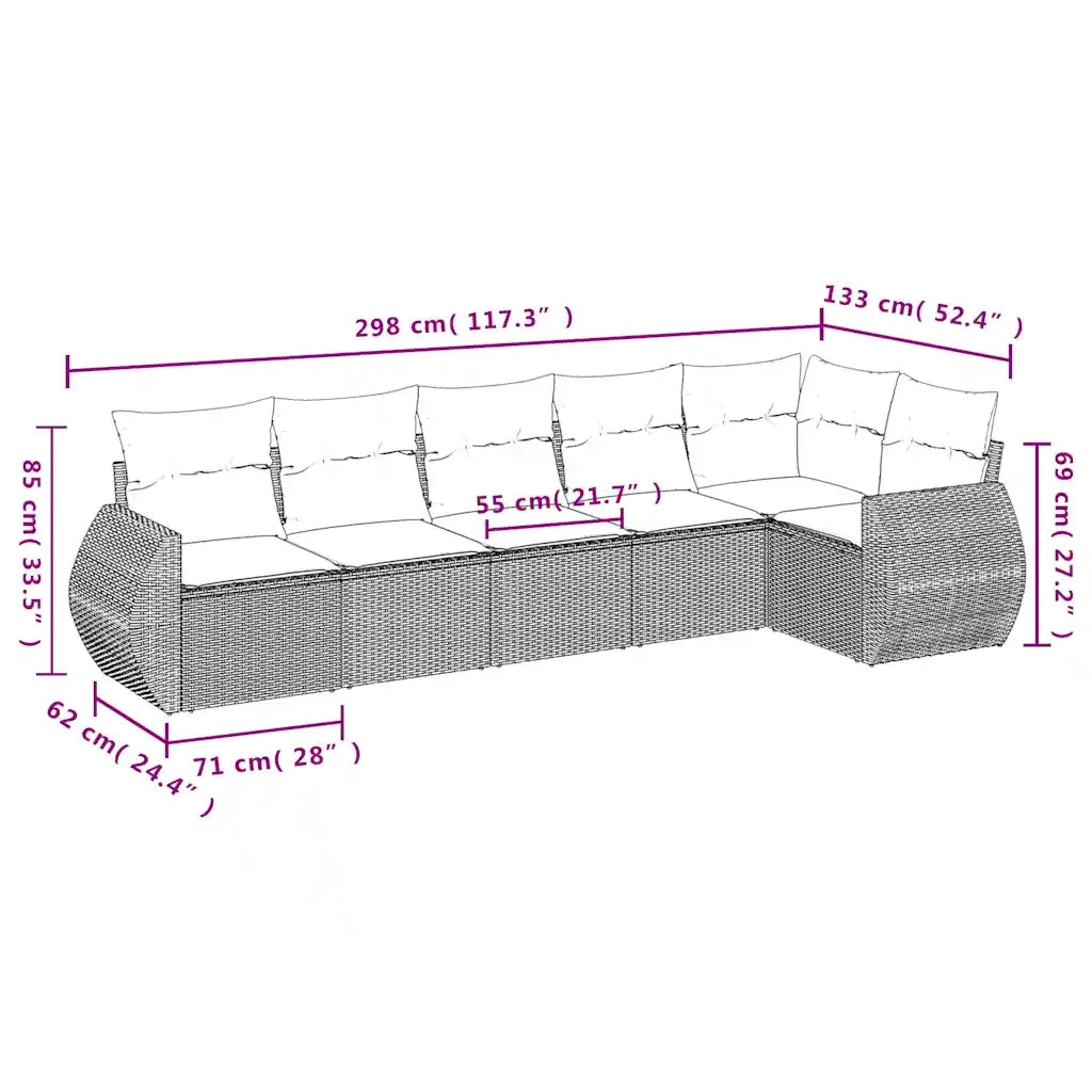 Set Divani da Giardino 6 pz con Cuscini Grigio in Polyrattan 3221390