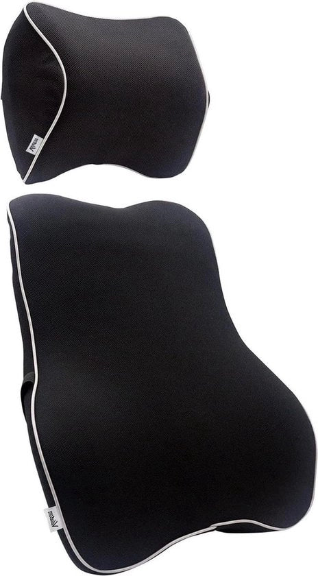 Set di cuscini in Memory Foam ad alta densità - Cuscino lumbar e cuscino per il collo - Viaggio, ufficio, casa nero