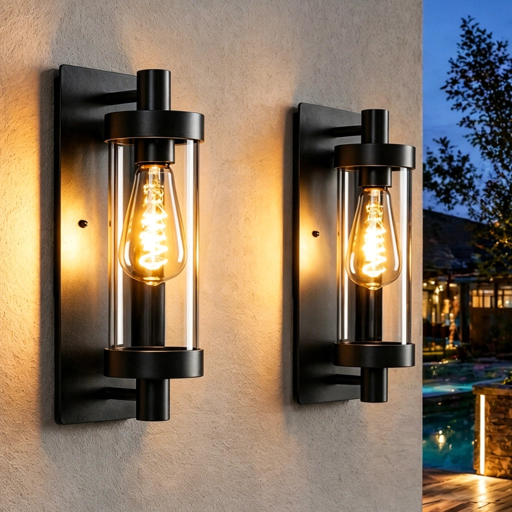 ZMH Lampada da Esterno Interno E27 Max 40W Nero per Terrazza Balcone/Parete Giardino Senza Lampadina