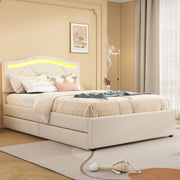 Letto 90x200 cm con LED; 2 cassetti e testiera regolabile in lino