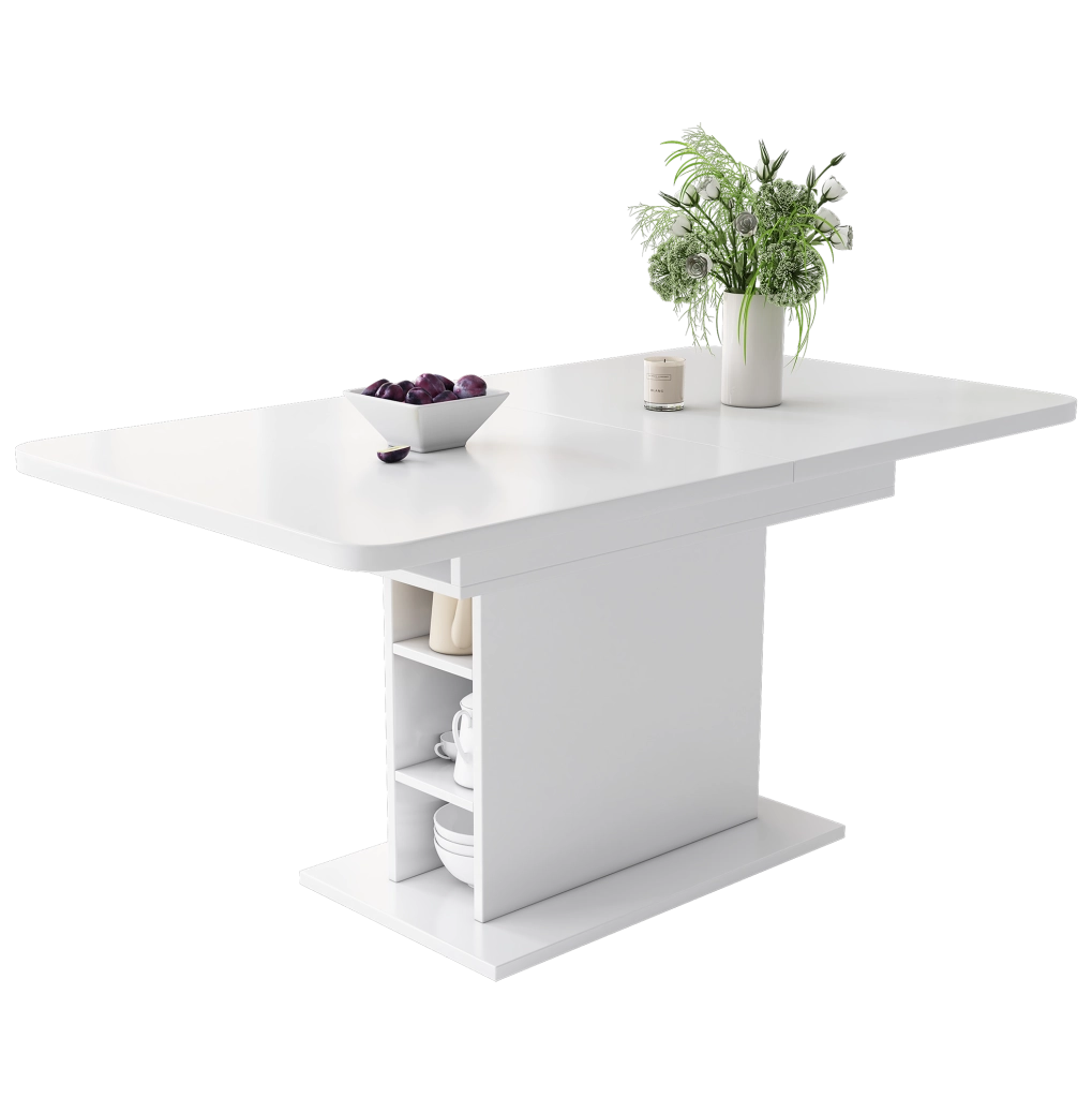 Set da pranzo beige con tavolo estensibile e sedie in velluto