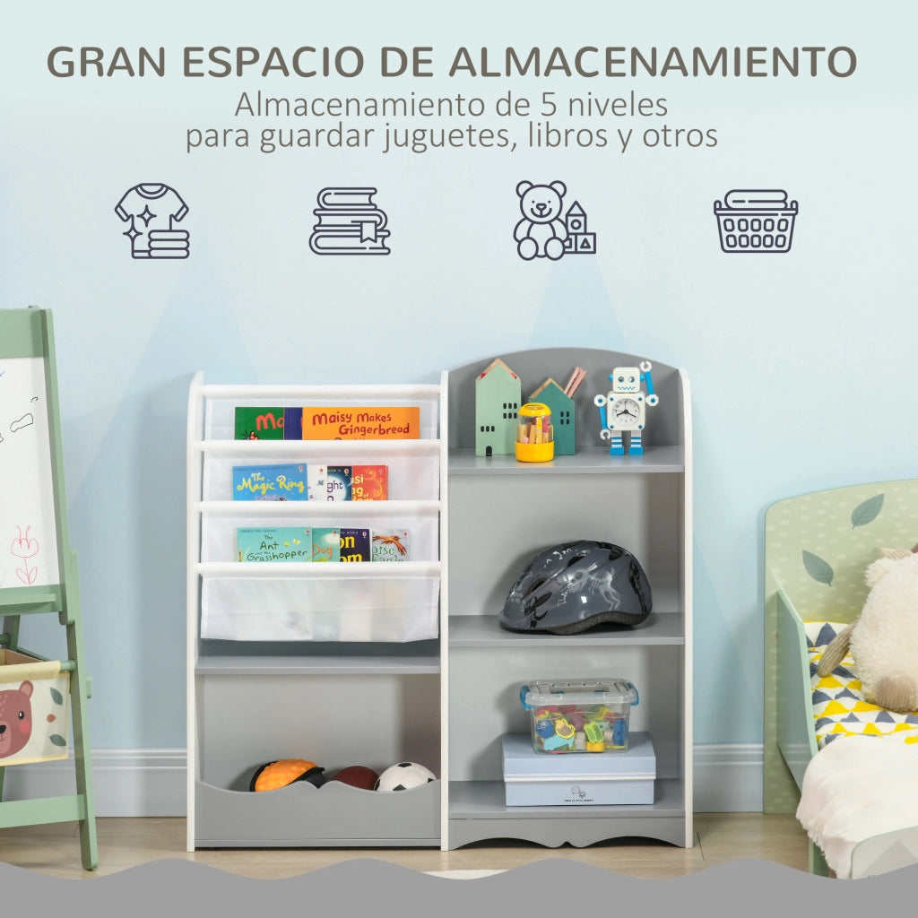 Scaffale Bambini con Ripiani Aperti ¨C zephmum ¨C 85x26x84 cm Grigio