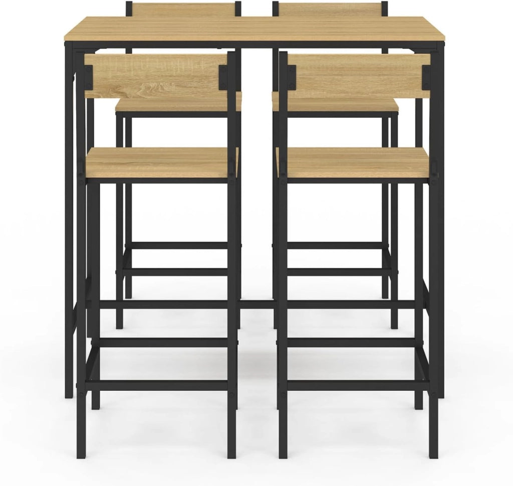 IDMarket - DETROIT Tavolo da bar alto 100 cm e set di 4 sedie da bar di design industriale