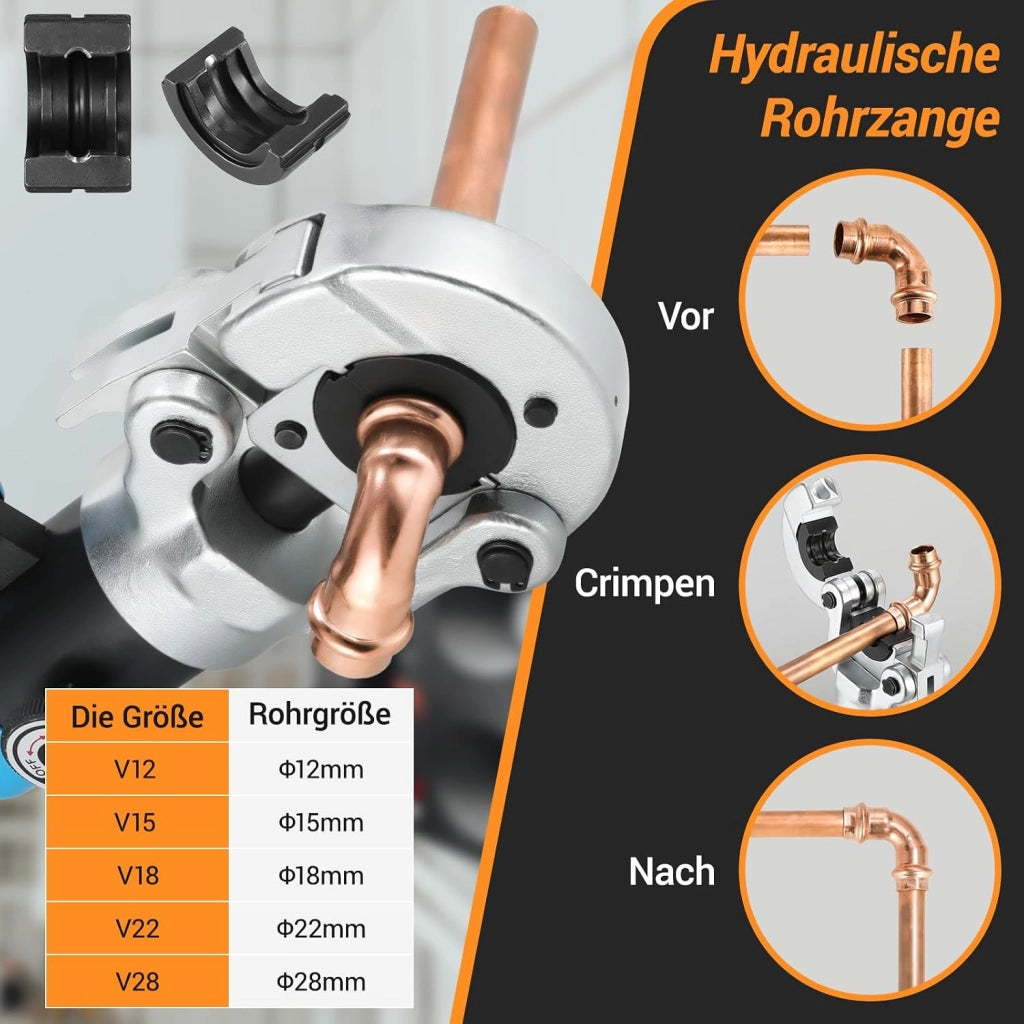 Crimpatrice Multistrato,Pressatrice Multistrato,Pinza Crimpatrice Idraulica con Testa Rotante a 360°,Crimpatrice pinza per tubo in rame e acciaio inox,8T,Pinza per Serra Multistrato V12-15-18-22-28