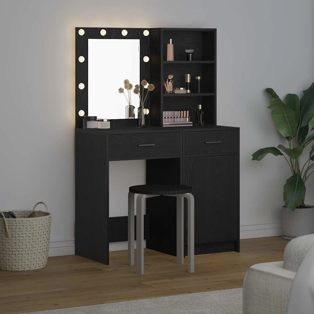 Set da Toeletta | Tavolo da Trucco con LED con cassetto 2 pz Rovere Nero