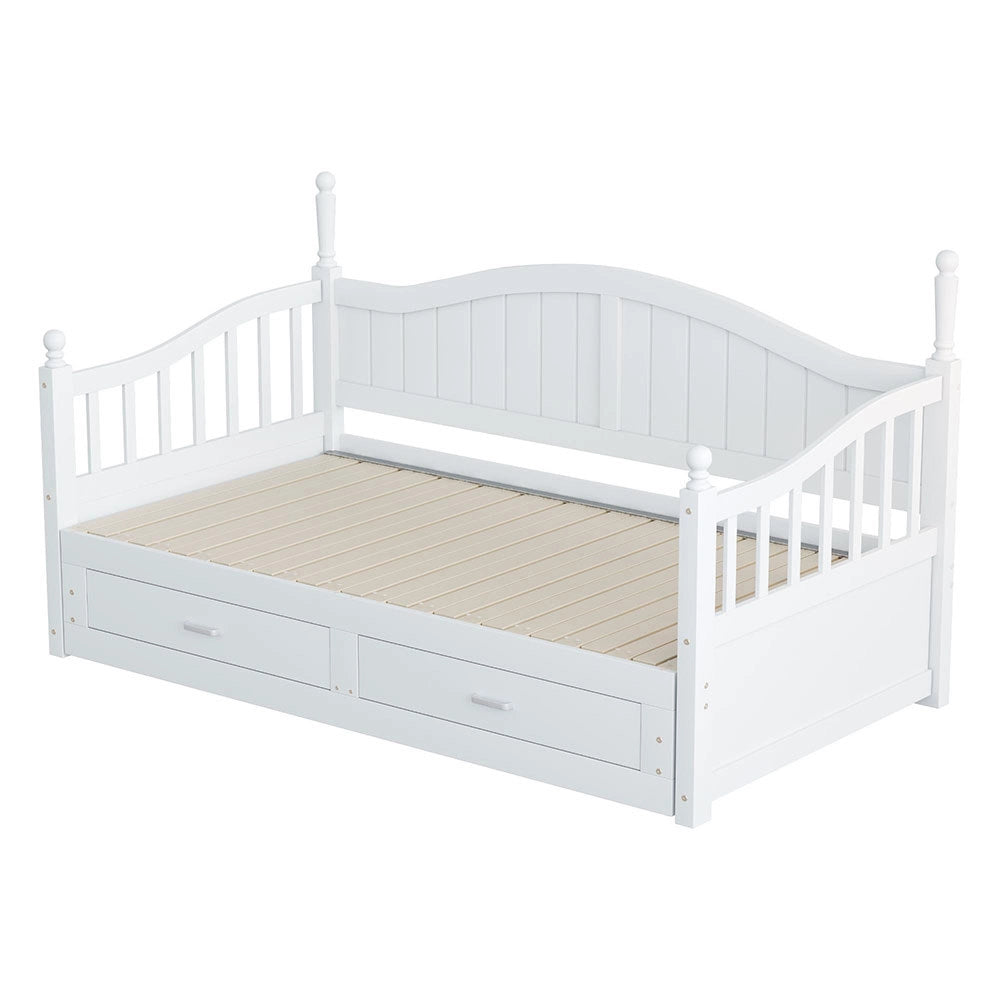Divano letto stile romano - Xylo - bianco, braccioli, legno pino