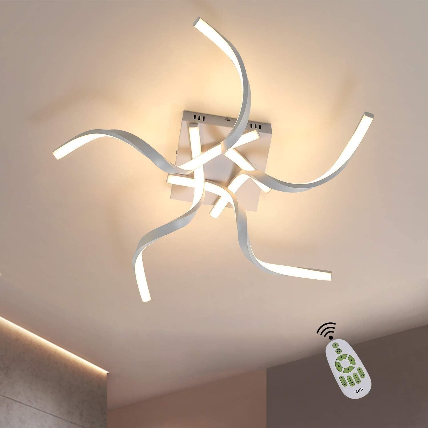 ZMH Lampada da soffitto plafoniera LED moderna 65cm forma onda telecomando per soggiorno