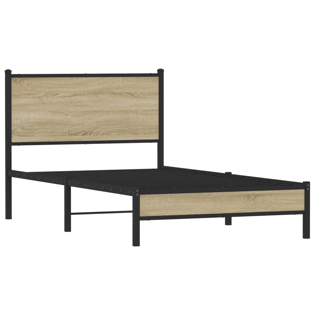 Letto singolo | Letto per adulti | Giroletto senza Materaso in Metallo Rovere Sonoma 100x190 cm