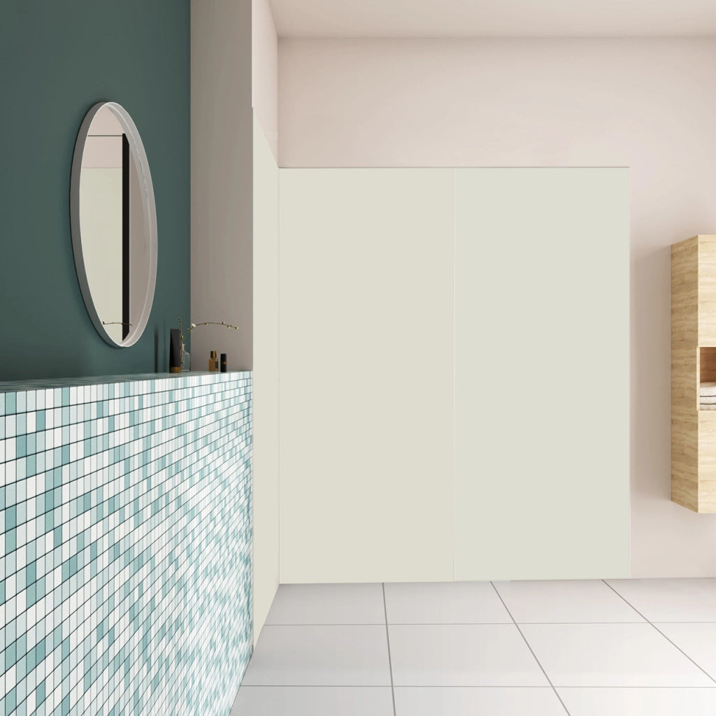 H.210 cm Pannello Doccia ad Angolo 80x100x120 cm Realizzato in Alluminio da 3 mm con Profili Finitura Bianco Avorio per Rivestimento Parete Bagno