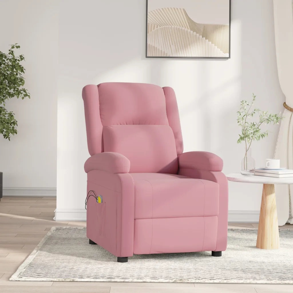 Poltrona Elettrica Reclinabile Massaggio in Velluto Rosa 3098408
