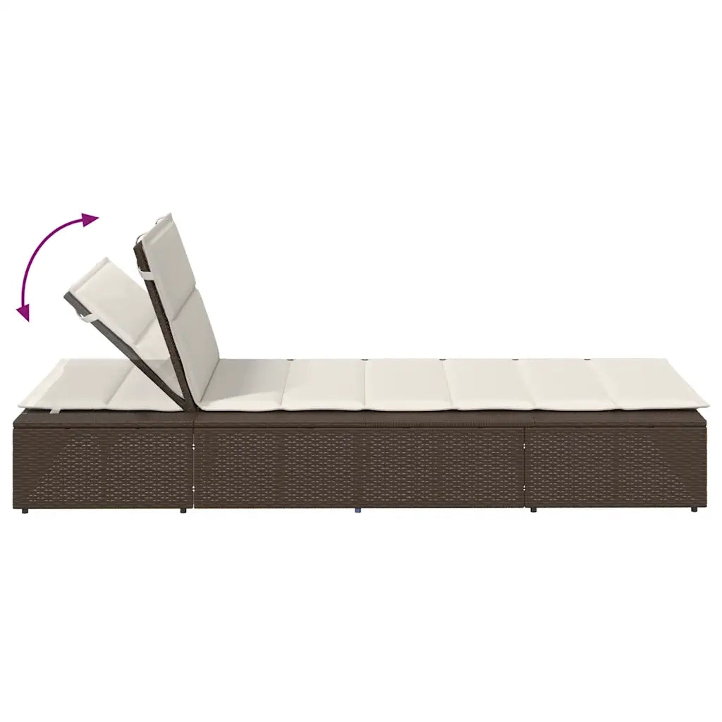 Lettino Prendisole | Sdraio da giardino | Lettino da sole con Cuscino Galleggiante Marrone Polyrattan