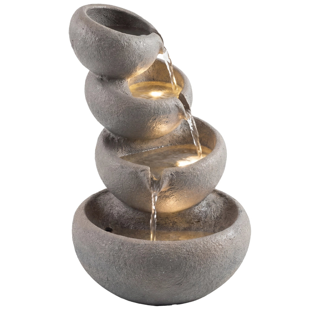 Fontana da giardino a cascata in resina con LED ¨C zephmum ¨C effetto pietra 35x32x50 cm