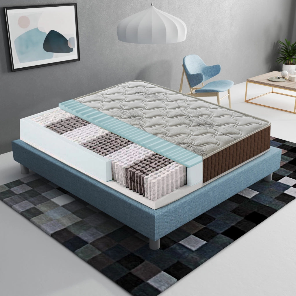 Materasso Matrimoniale 180x200 a molle insacchettate, altezza 23 cm , 3 cm memory foam, ortopedico, 800 molle insacchettate, zone di comfort