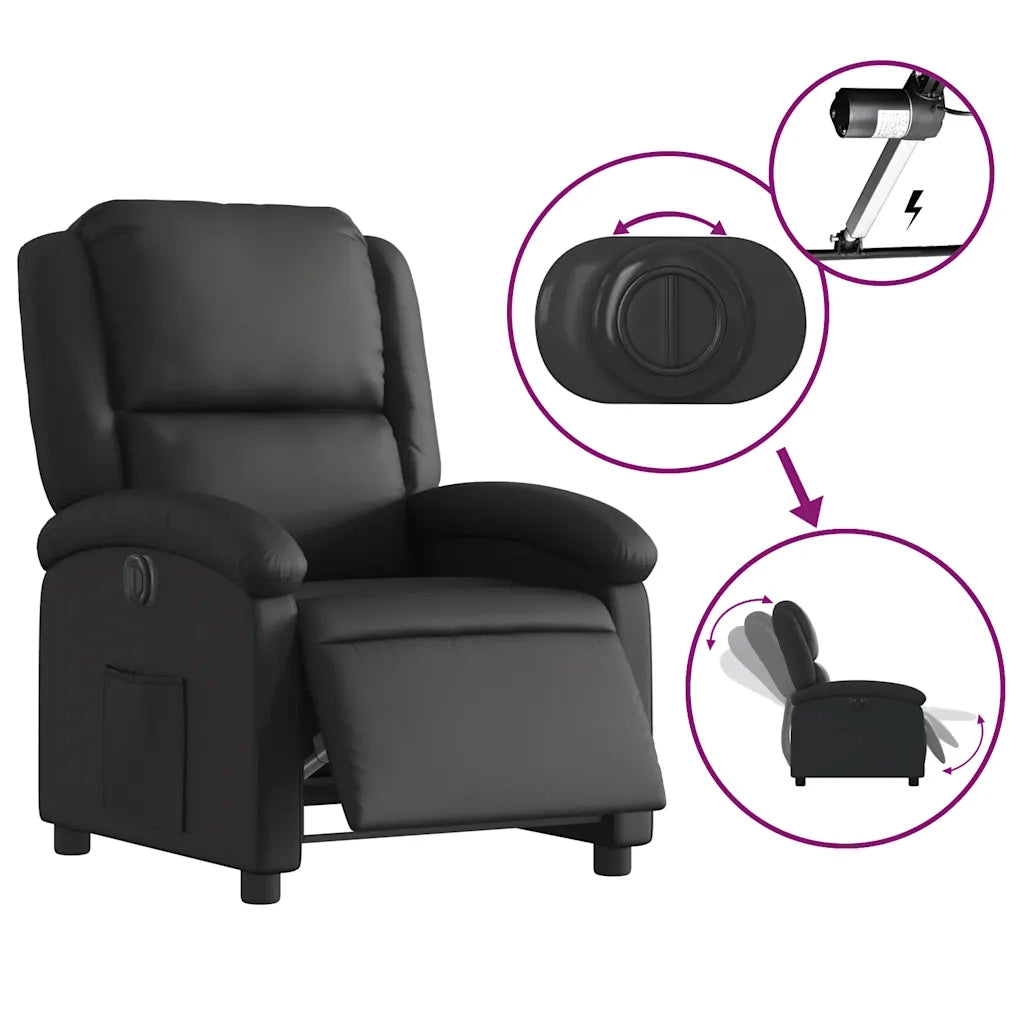 Poltrona Reclinabile Elettrica Nera in Vera Pelle 3204254