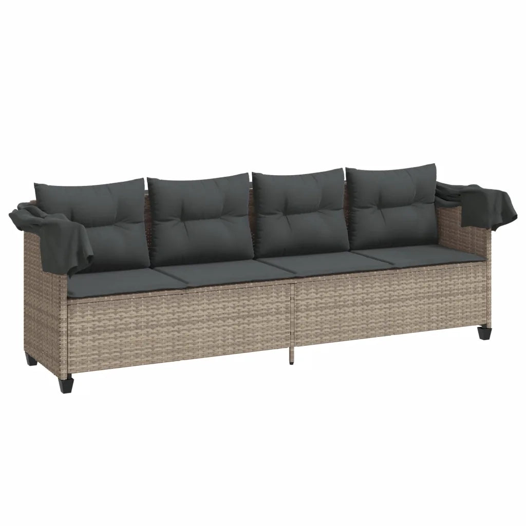 Lettino con Baldacchino e Cuscini Grigio Chiaro in Polyrattan 368340