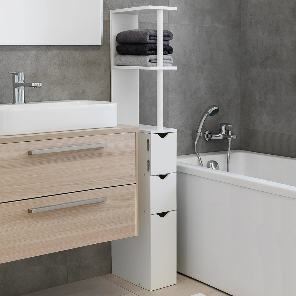 Mobile Bagno Alto Salvaspazio in Legno con 3 Cassetti e 2 Ripiani 33x15x136cm