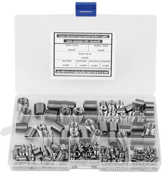 Set di Riparazione con Inserti a Vite RVS 200 pezzi, Set di Viti Autoalimentanti per Diversi Diametri M3 M4 M5 M6 M8 M10 M12