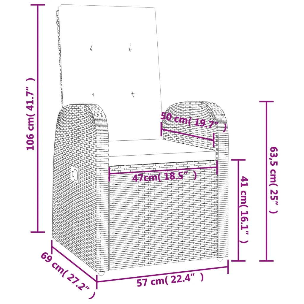 Set da Pranzo da Giardino 3 pz con Cuscini in Polyrattan Grigio