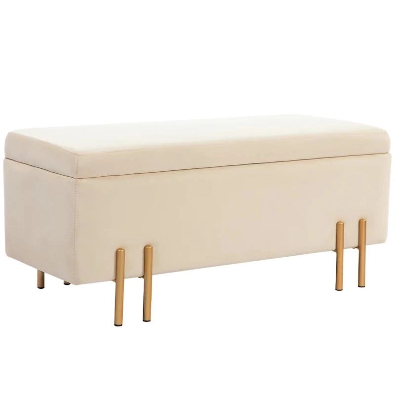 PANCA FONDO LETTO MODERNA CON SPAZIO CONTENITORE INTERNO, IN POLIESTERE BEIGE, 100X40X42 CM