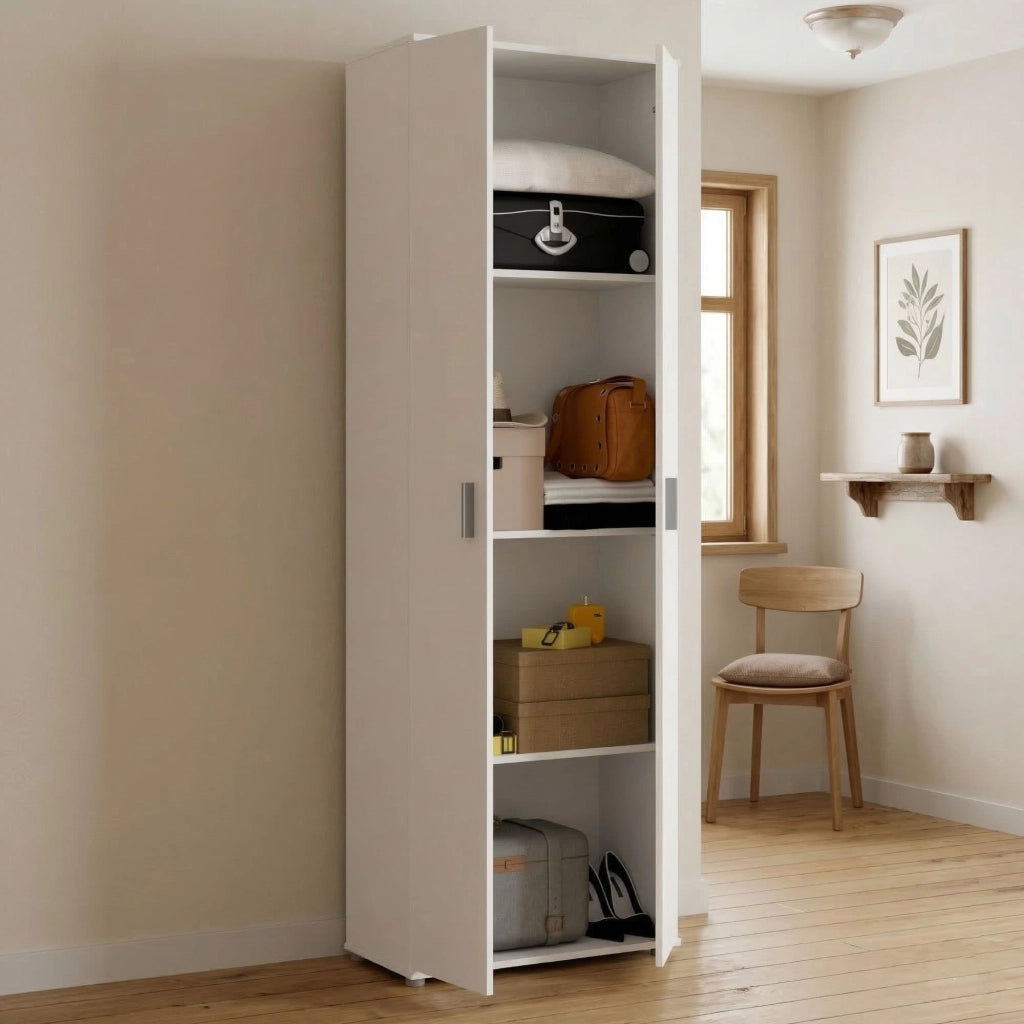 Armadio multiuso Aixam, Mobile multifunzione portascarpe, Guardaroba a 2 ante, 61x35h190 cm, Bianco