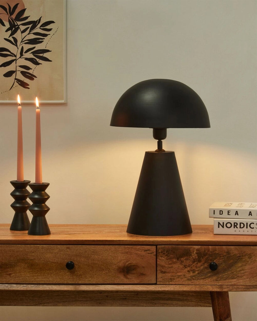 Lampada da tavolo in metallo con paralume in legno dalla forma irregolare nero stile moderno soggiorno camera da letto