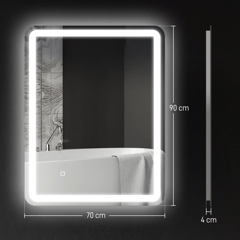 SPECCHIO BAGNO LED 70x90 cm Argento, Touch, Anti-appannamento