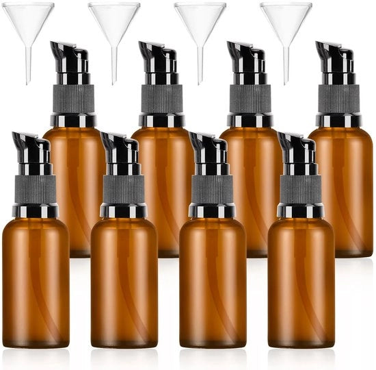 Bottiglie in vetro trasparente - pompe per bottiglie - 8 pezzi - vetro marrone - 30 ml