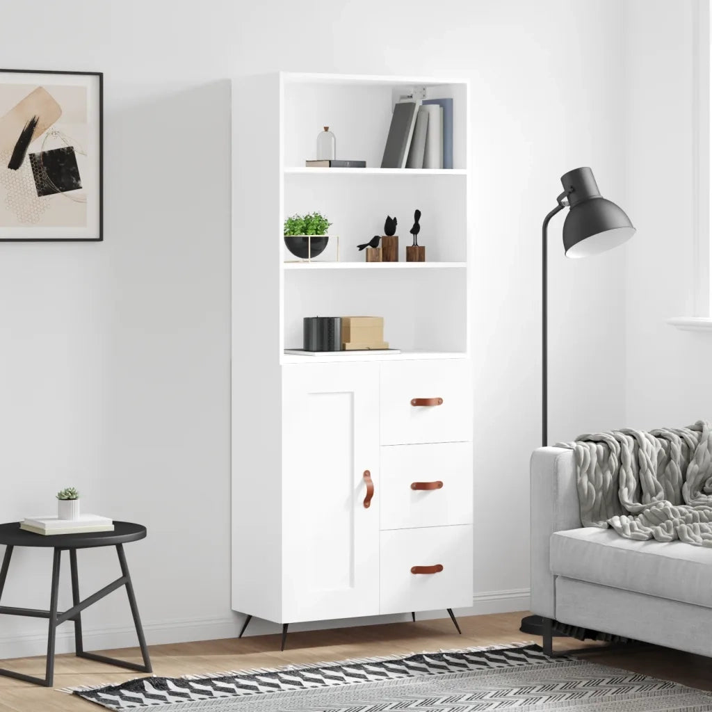 Credenza-Buffet-Armadio da cucina Bianca 69,5x34x180 cm in Legno Multistrato 995067