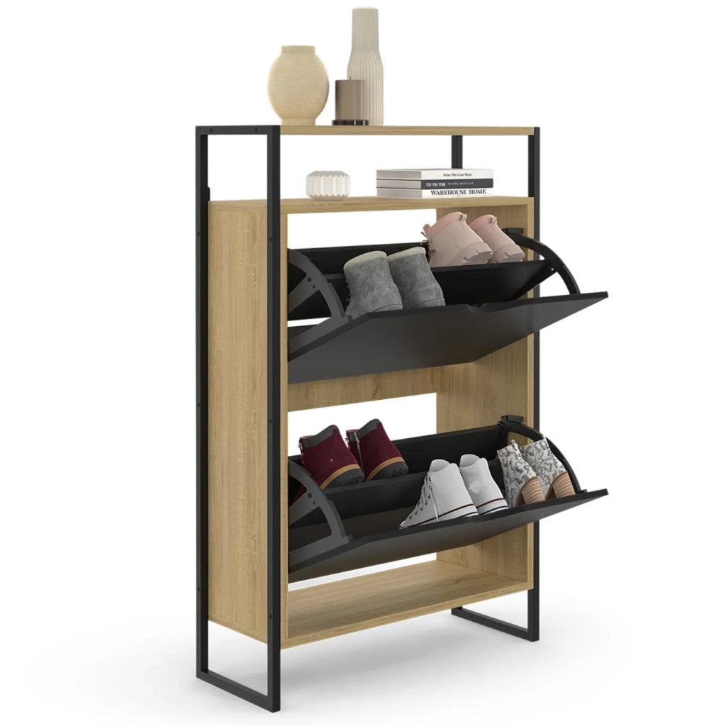 IDMarket - BOSTON Mueble zapatero de 2 puertas con estante superior de diseño industrial