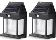 Lampada Esterna a Energia Solare - 2 Pezzi - Con Sensore di Movimento Integrato - 3 Diversi Livelli di Luminosità - Illuminazione Solare per Giardino - Illuminazione Esterna - Nero