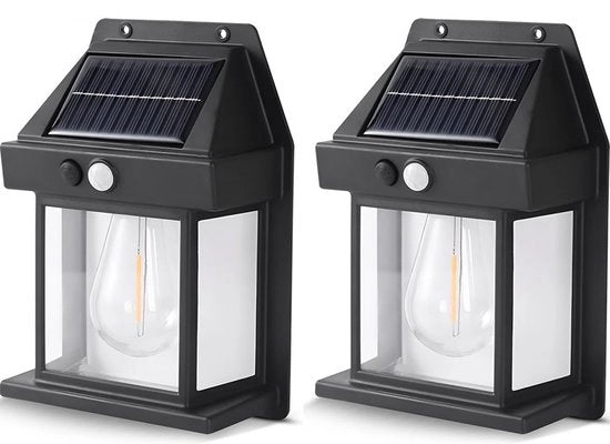 Lampada Esterna a Energia Solare - 2 Pezzi - Con Sensore di Movimento Integrato - 3 Diversi Livelli di Luminosità - Illuminazione Solare per Giardino - Illuminazione Esterna - Nero