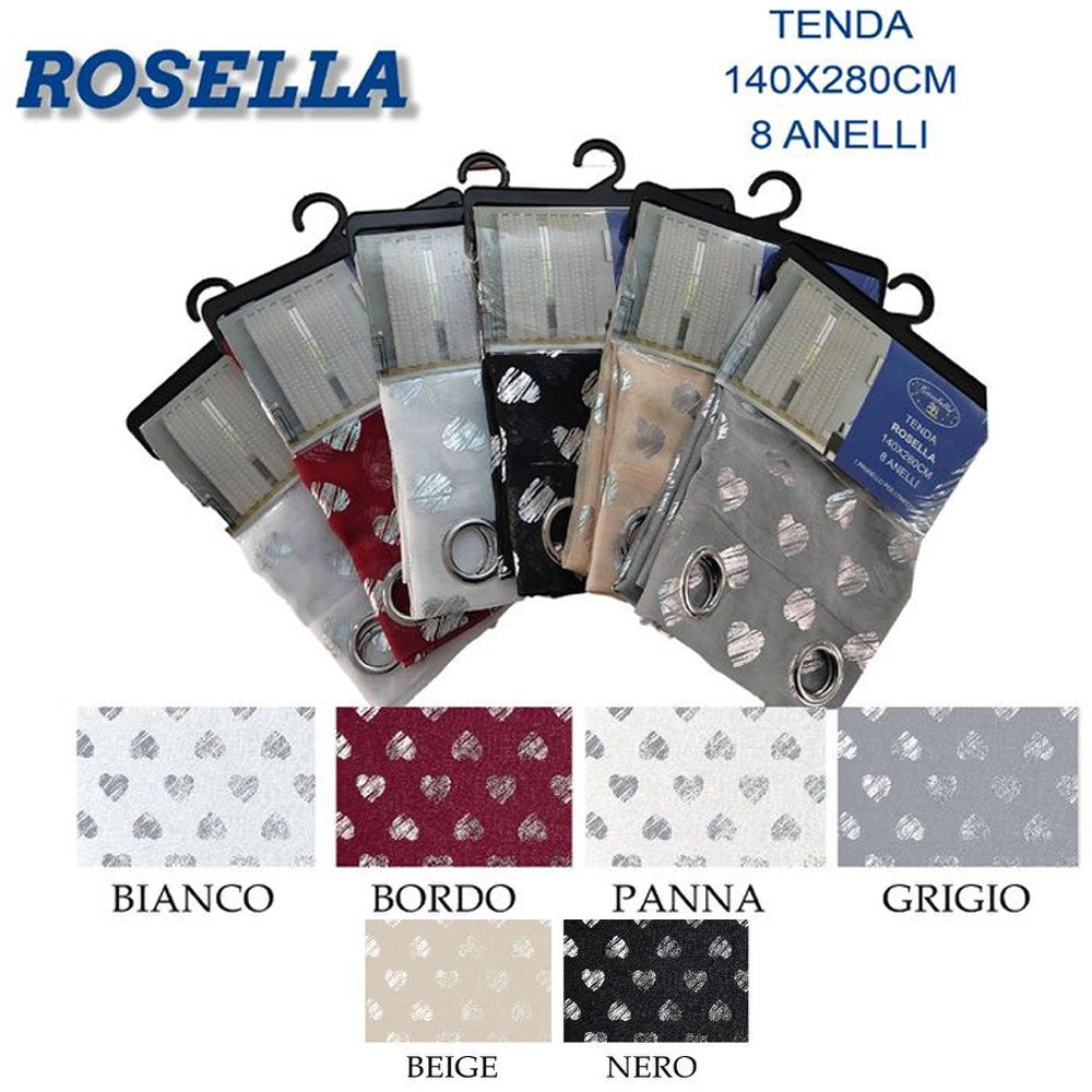 Trade Shop - Tenda Rosella Cuori Pannello Singolo 8 Borchie Porta Finestra Bastone 140x280 Cm -
