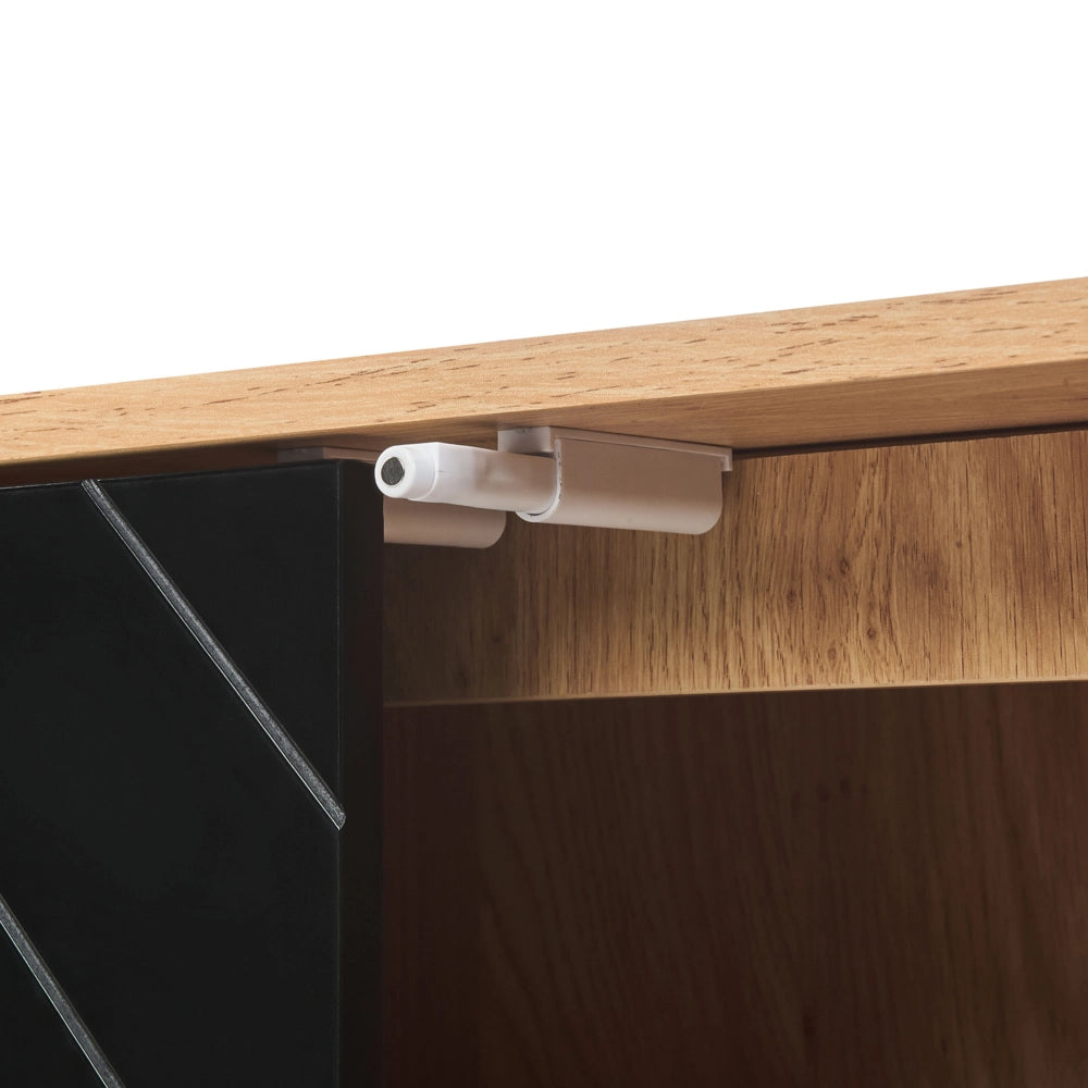 Credenza in MDF nero e legno chiaro impiallacciato in particelle di legno a 2 ante con ripiani Soluzione di archiviazione per la camera da letto scandinava