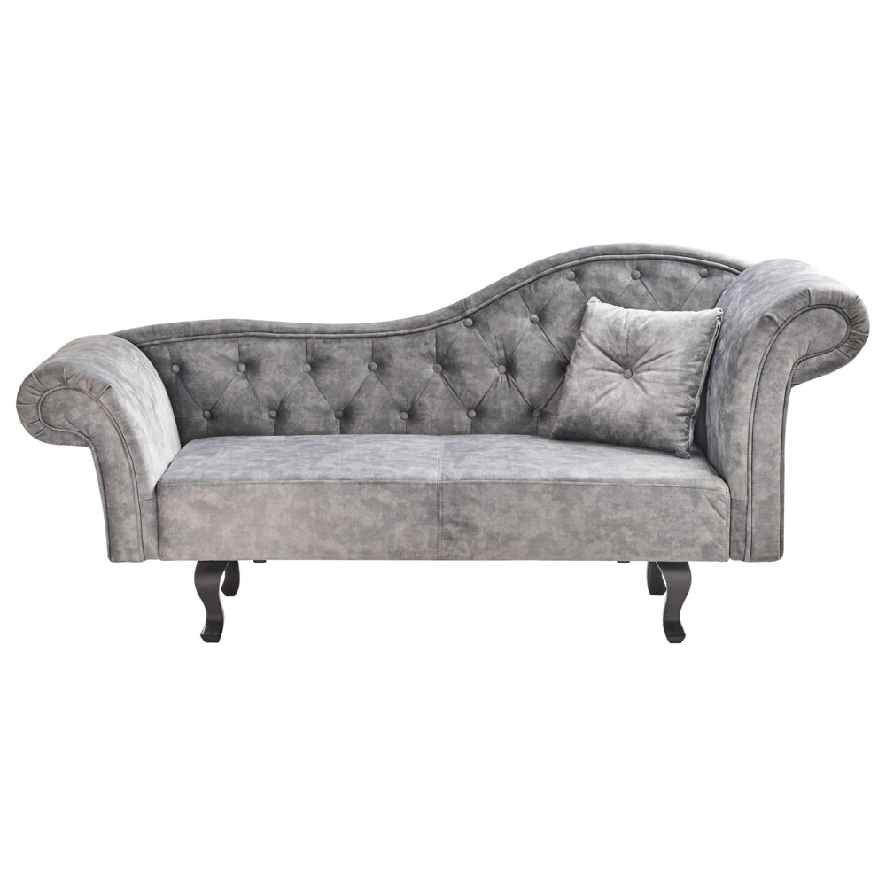 Chaise Lounge in velluto grigio imbottito a lato destro con cuscino in stile retrò tradizionale Facile da pulire Adatto agli animali domestici