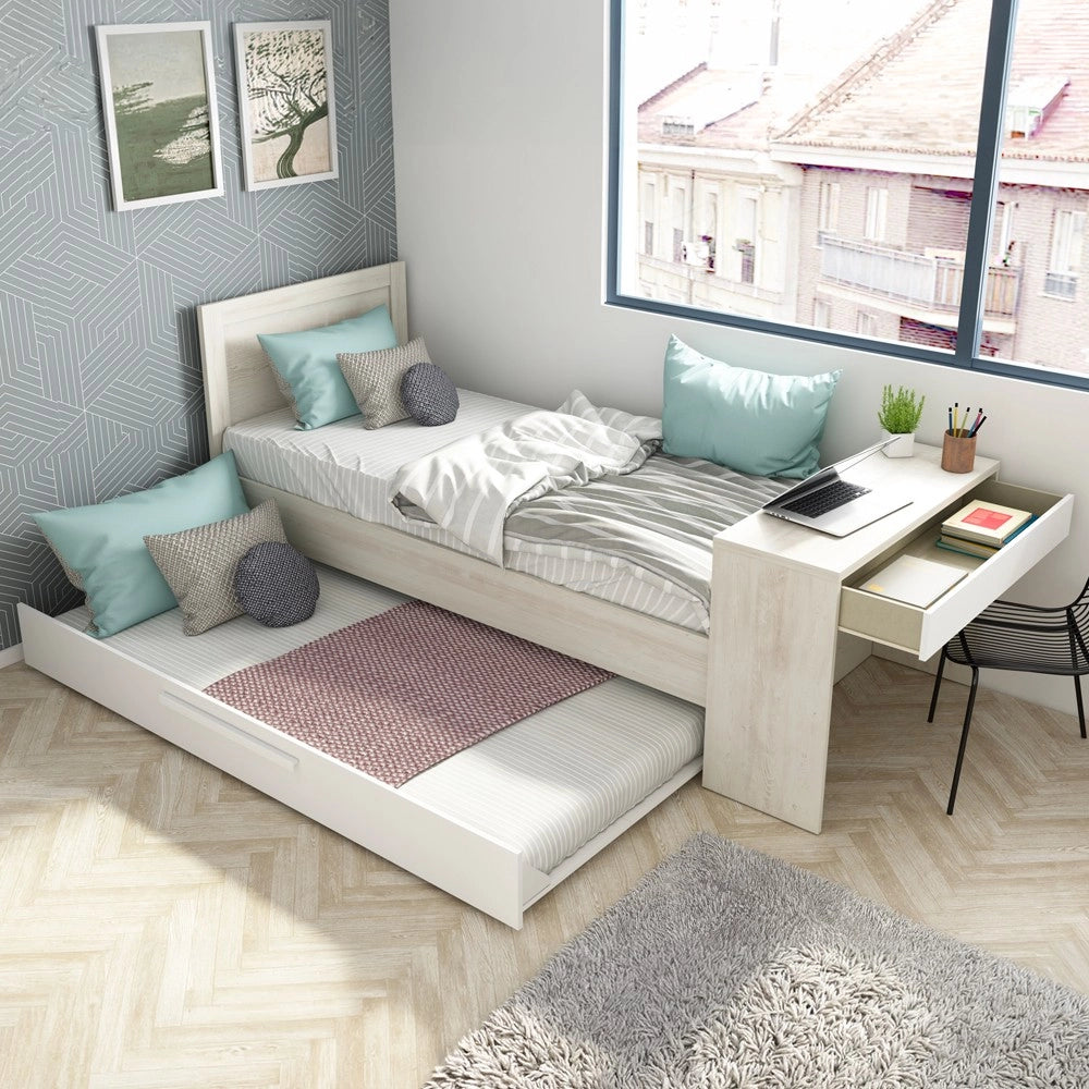 Letto con scrivania integrata e letto estraibile colore bianco vintage e bianco 1950