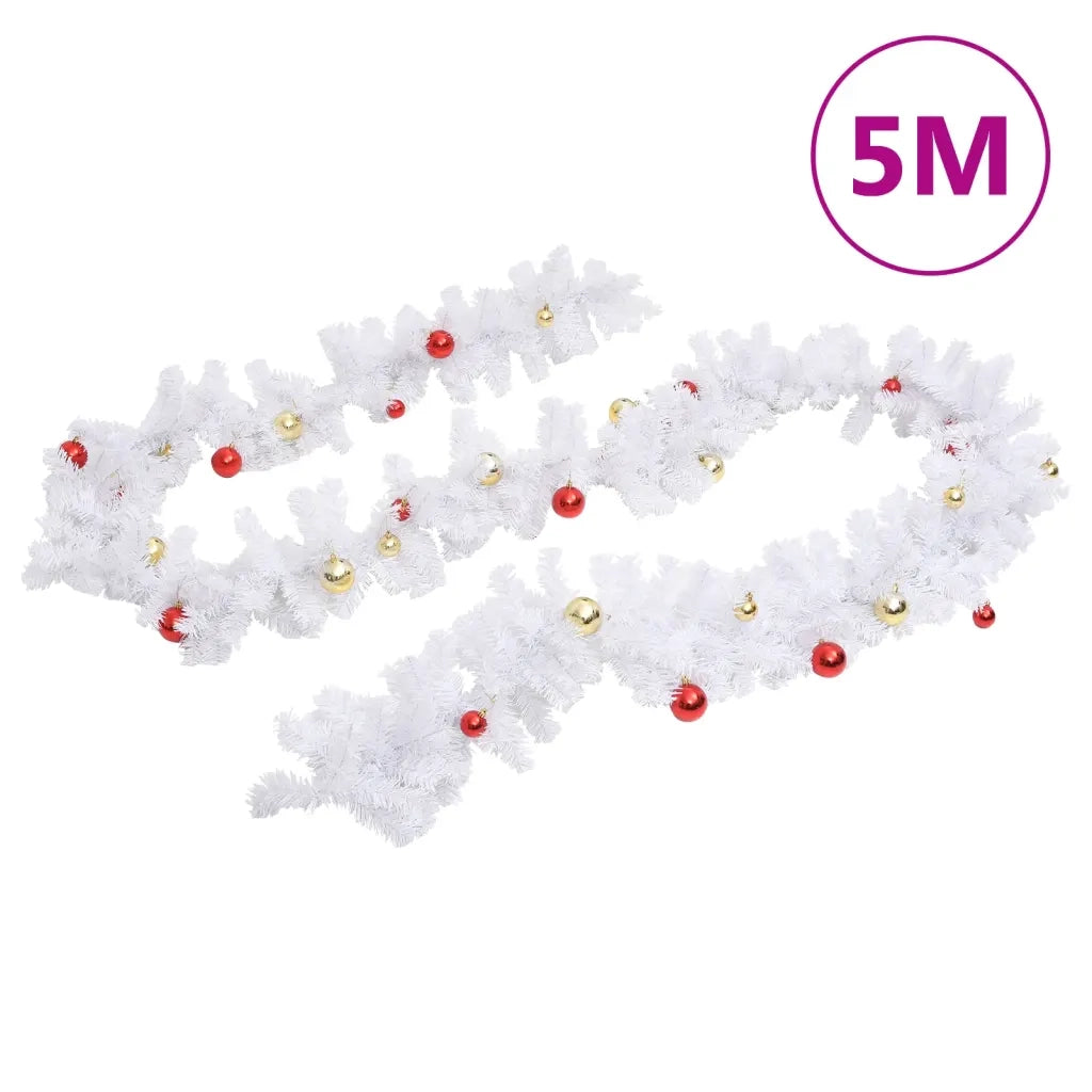 Ghirlanda di Natale Decorata con Palline Bianca 5 m CFW6795672
