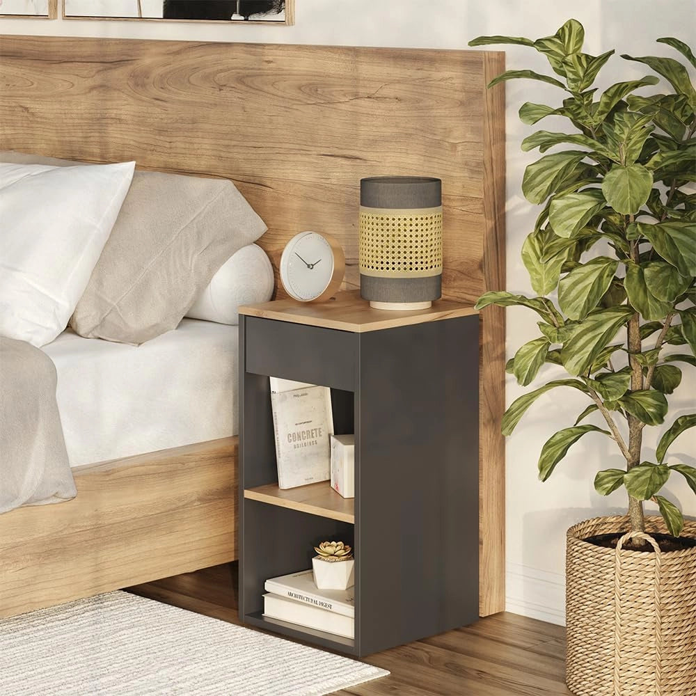 Comodino camera da letto Dany, Antracite, 35 x 65 cm con 1 cassetto