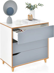 Cassettiera con 3 cassetti, in legno con gambe in legno di gomma, comodino con deposito antiribaltamento, armadio ausiliario per camera da letto, soggiorno, ingresso, 75 x 42 x 75 cm