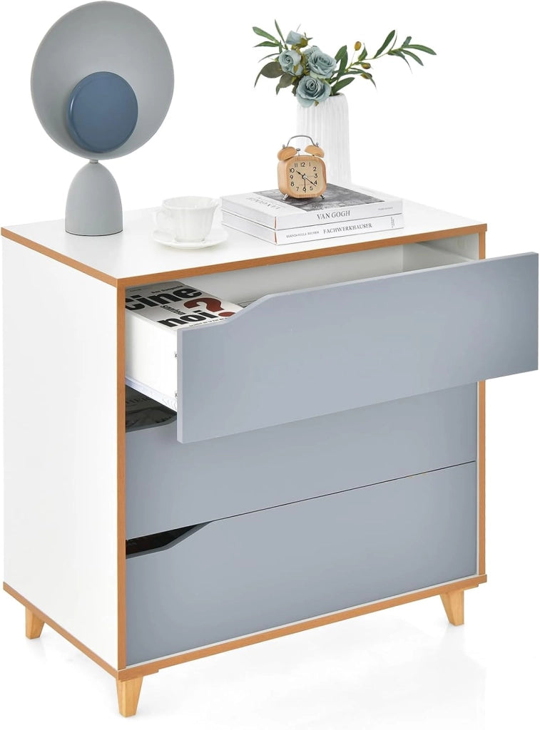 Cassettiera con 3 cassetti, in legno con gambe in legno di gomma, comodino con deposito antiribaltamento, armadio ausiliario per camera da letto, soggiorno, ingresso, 75 x 42 x 75 cm