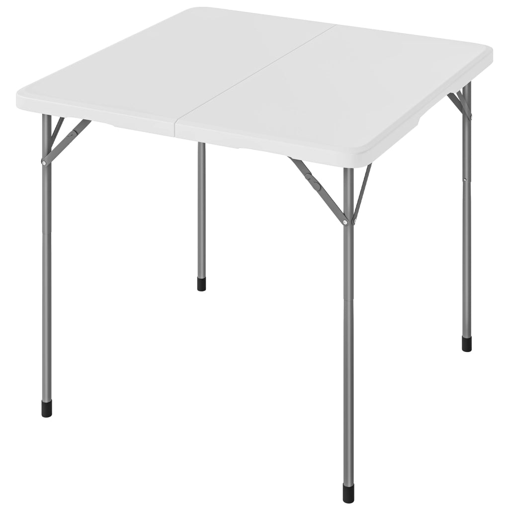 Tavolo da Campeggio Pieghevole Quadrato, in Metallo e HDPE, 86x86x74 cm, Bianco