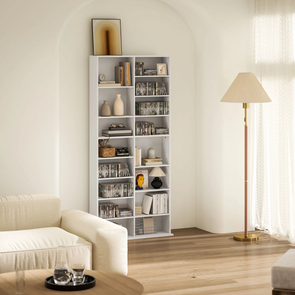 Libreria per DVD e CD ¨C Minimal ¨C 14 ripiani regolabili, 18 scomparti, bianco, 175x?x?