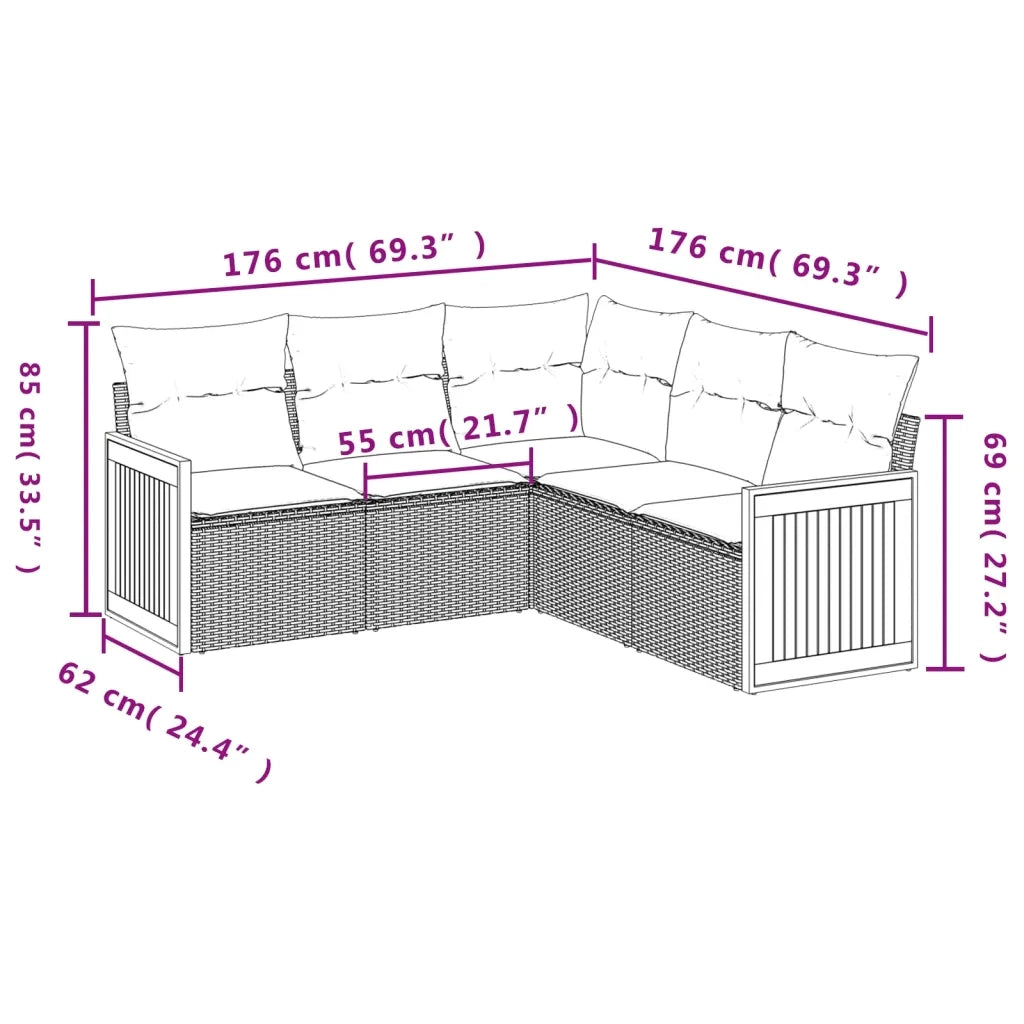 Set Divano da Giardino 5 pz con Cuscini Grigio in Polyrattan 3260044