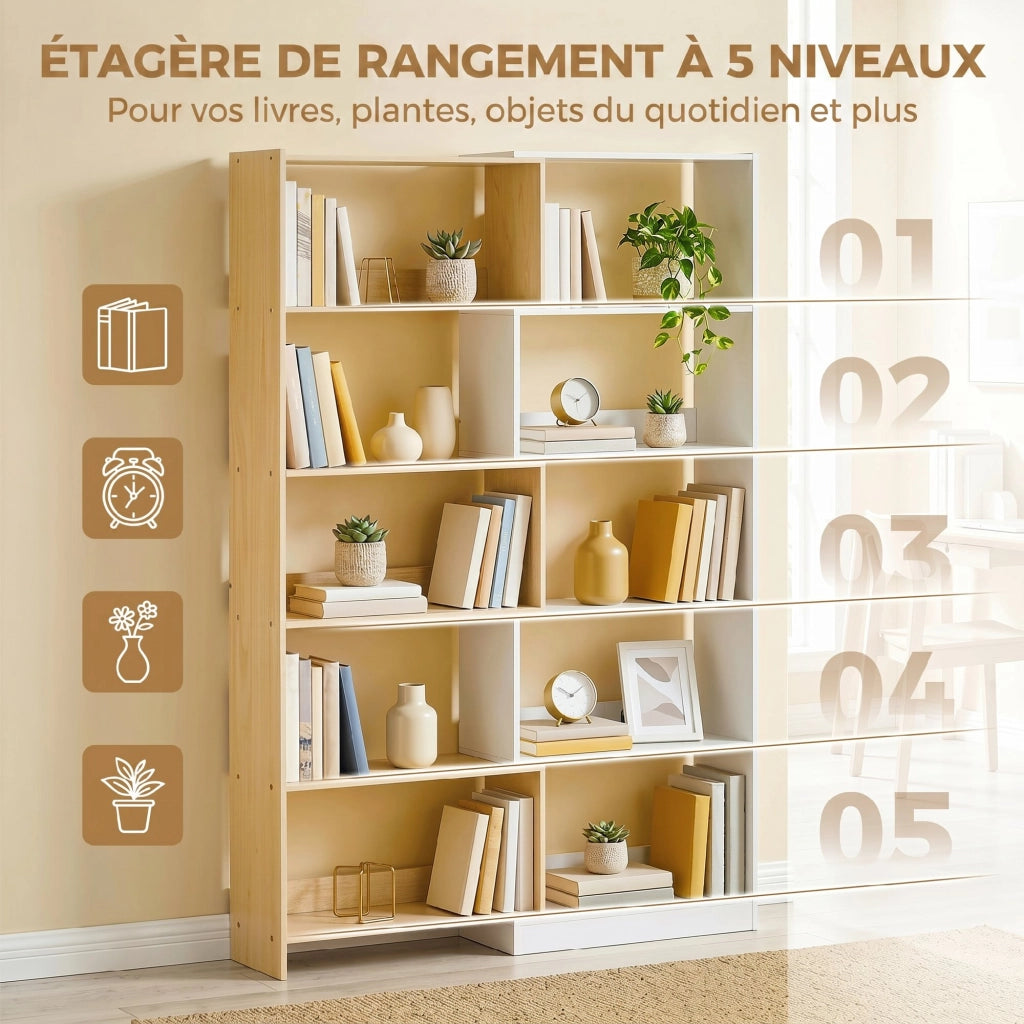 Libreria d'angolo rotante 5 livelli scaffale L mobile stoccaggio ¨C zephmum ¨C quercia 60-111x24x164cm